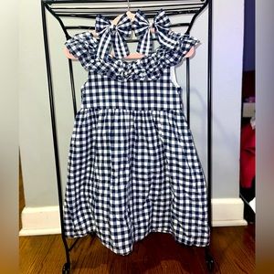 Gingham Double Ruffle Dress/Included matching set of bow barrette